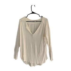 LOFT Women's Ivory V-Neck‎ Blouse Long Sleeve Casual Top Size L